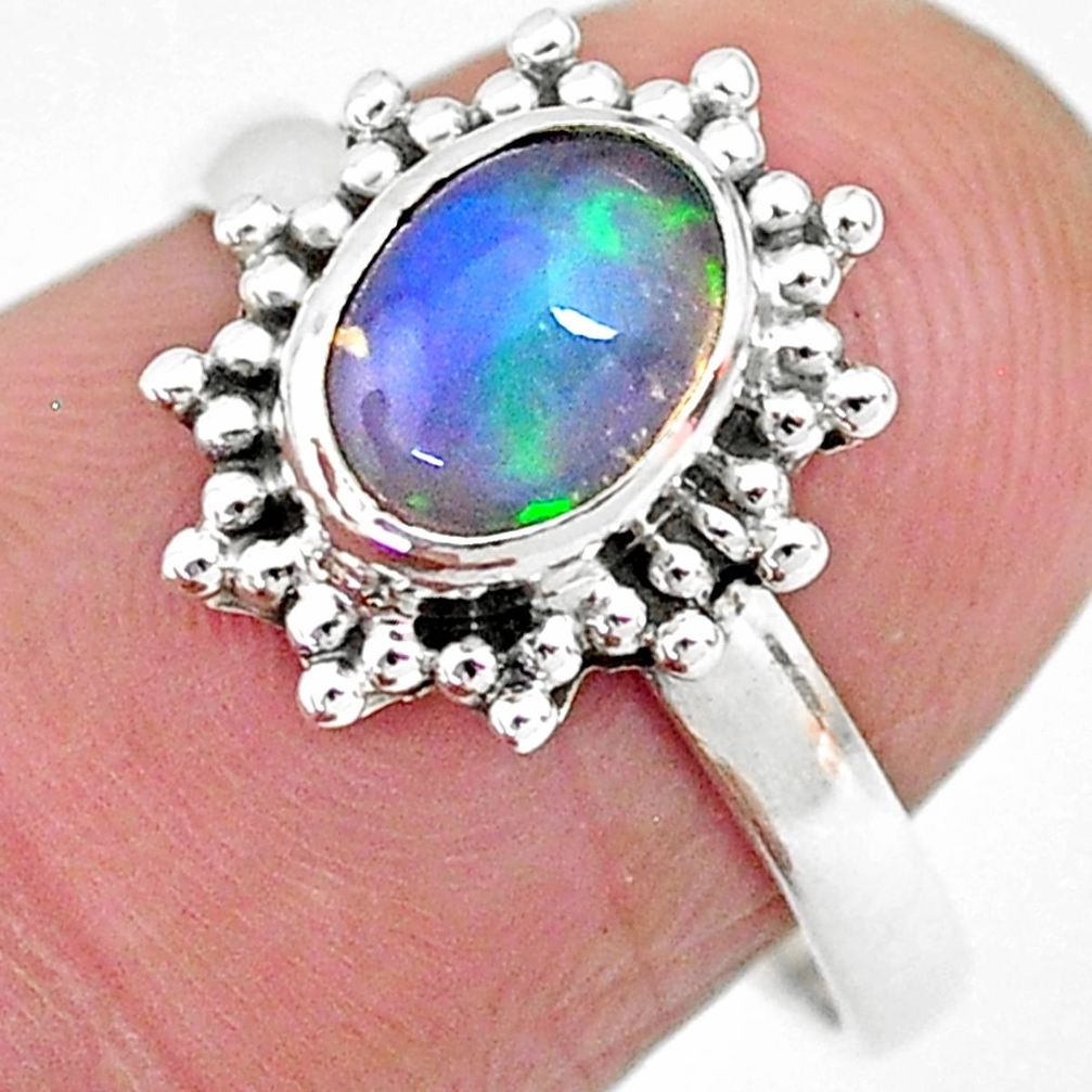 2.12cts solitaire natural multi color ethiopian opal silver ring size 7.5 t2708