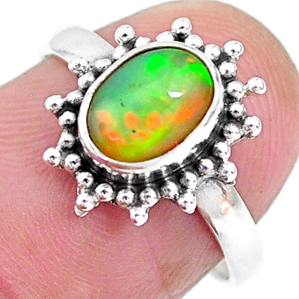 2.10cts solitaire natural multi color ethiopian opal silver ring size 6.5 t2715