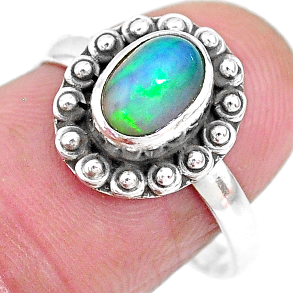 2.10cts solitaire natural multi color ethiopian opal silver ring size 7.5 t2724