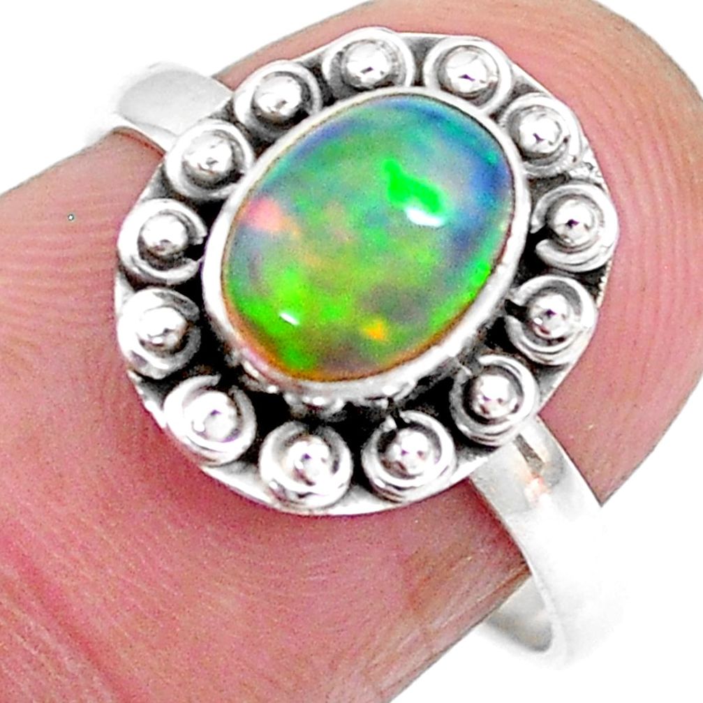 2.30cts solitaire natural multi color ethiopian opal silver ring size 7.5 t2733