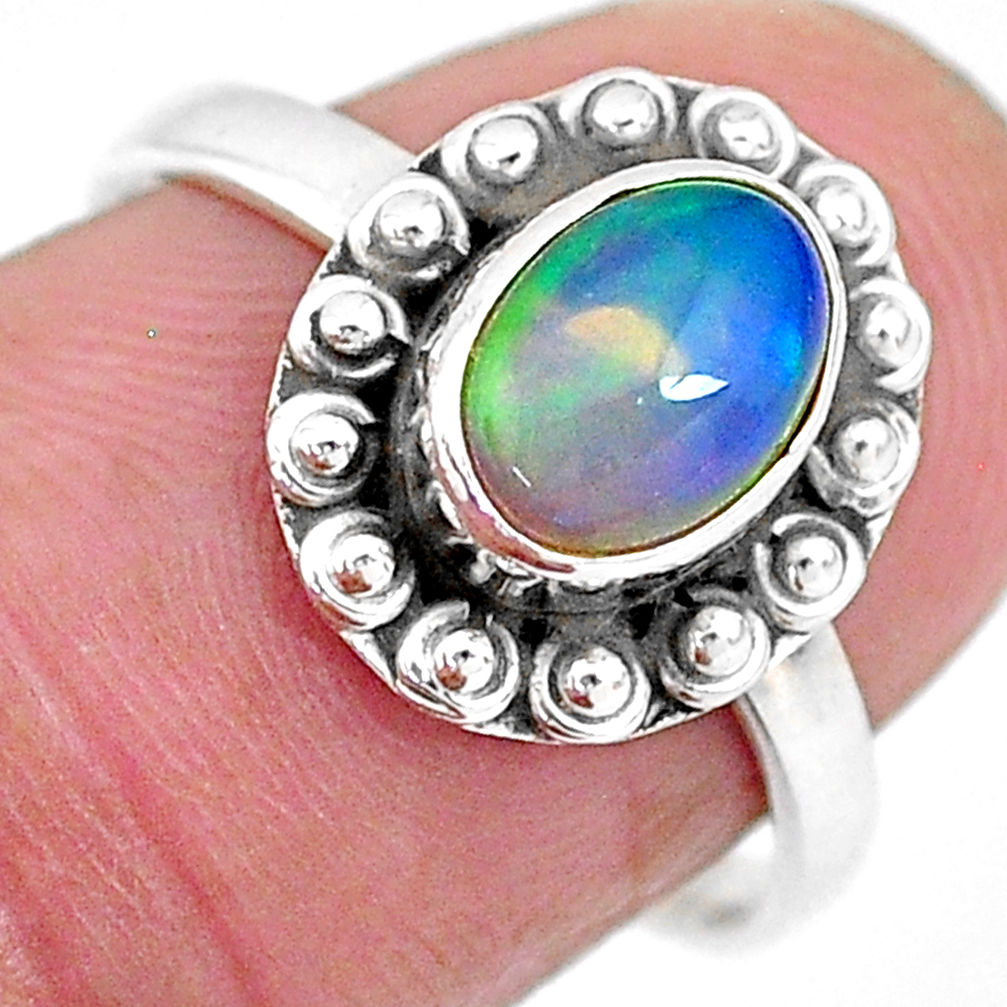 2.10cts solitaire natural multi color ethiopian opal silver ring size 7.5 t2739