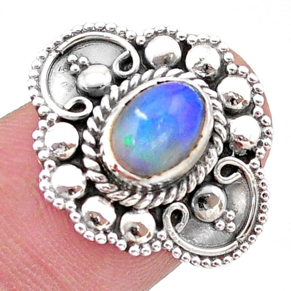 2.21cts solitaire natural multi color ethiopian opal silver ring size 8.5 t27422