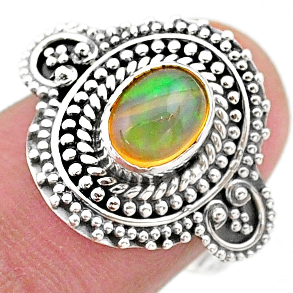 2.04cts solitaire natural multi color ethiopian opal silver ring size 8.5 t27425