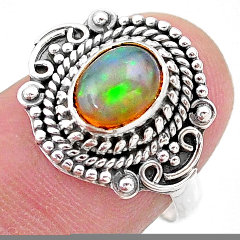 2.08cts solitaire natural multi color ethiopian opal silver ring size 6.5 t27432