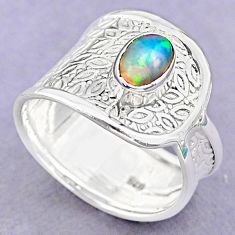 1.41cts solitaire natural multi color ethiopian opal silver ring size 8.5 t32358
