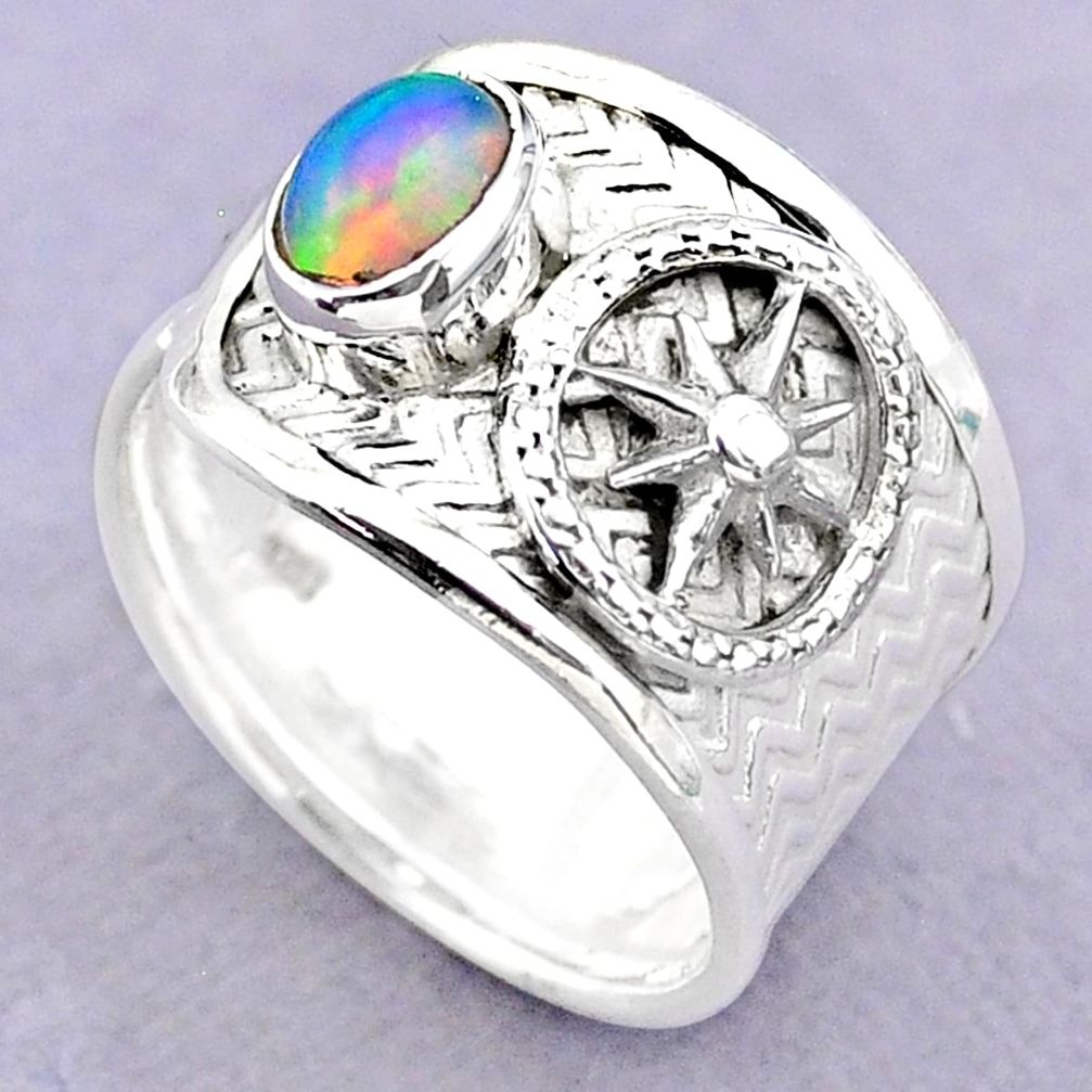 1.41cts solitaire natural multi color ethiopian opal silver ring size 7.5 t32360