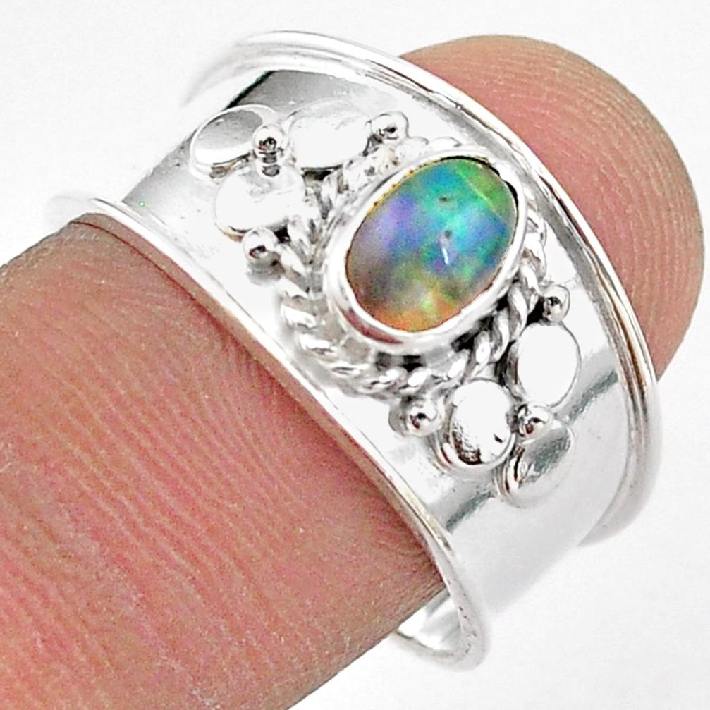 1.56cts solitaire natural multi color ethiopian opal silver ring size 8.5 t42292