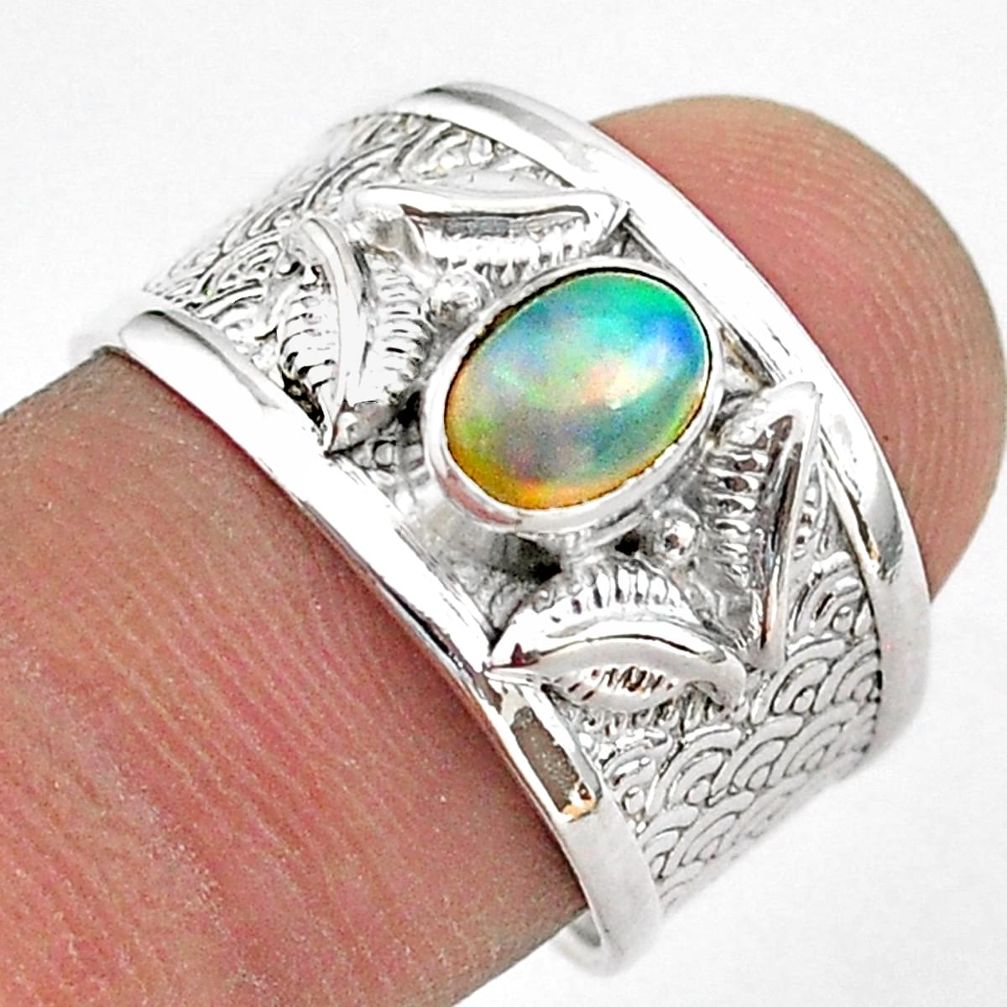 1.52cts solitaire natural multi color ethiopian opal silver ring size 8.5 t42299