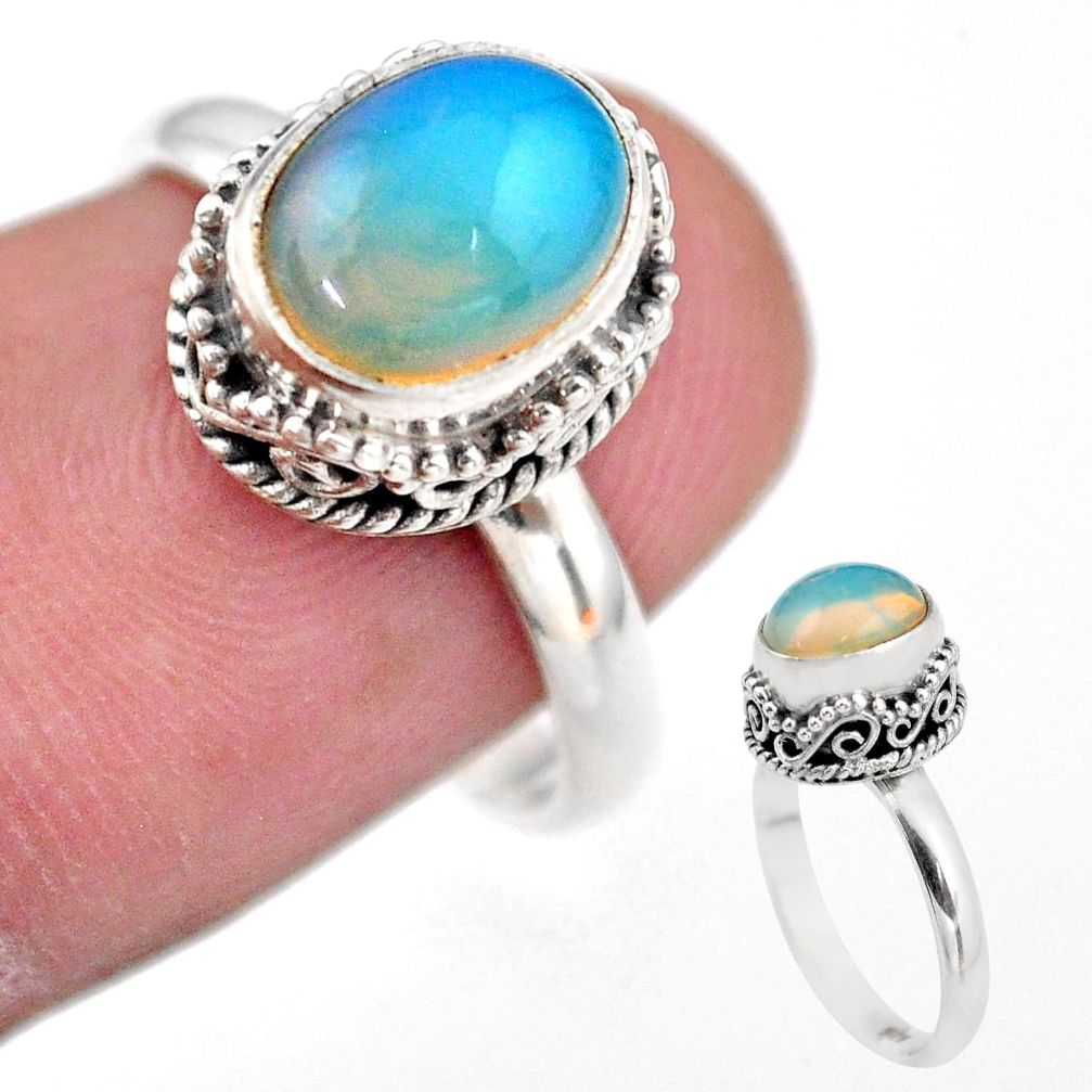 3.22cts solitaire natural multi color ethiopian opal silver ring size 7.5 t44517