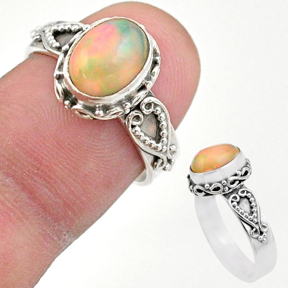 2.89cts solitaire natural multi color ethiopian opal silver ring size 6.5 t44523
