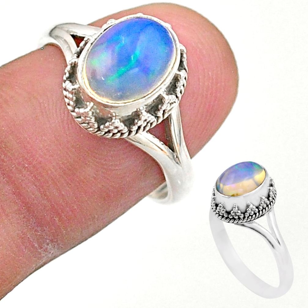 3.11cts solitaire natural multi color ethiopian opal silver ring size 7.5 t44536