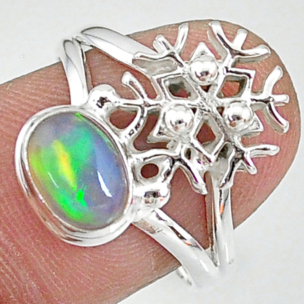 1.92cts solitaire natural multi color ethiopian opal silver ring size 7.5 t8814