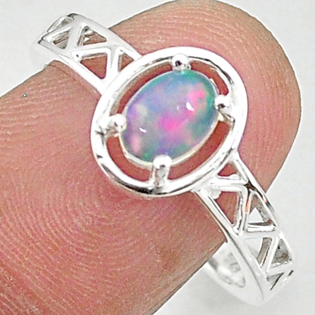 1.47cts solitaire natural multi color ethiopian opal silver ring size 8.5 t8876