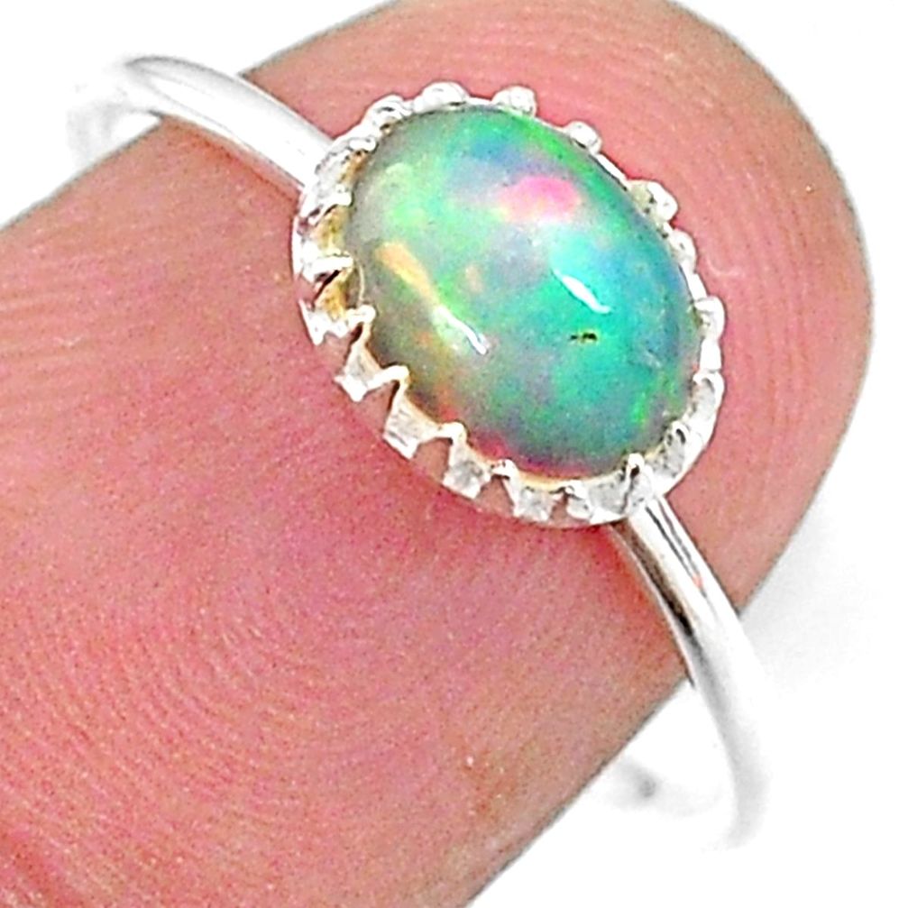 1.77cts solitaire natural multi color ethiopian opal silver ring size 8.5 t8932