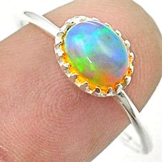 2.10cts solitaire natural multi color ethiopian opal silver ring size 9.5 u35184