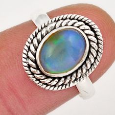 3.04cts solitaire natural multi color ethiopian opal silver ring size 6.5 y18726