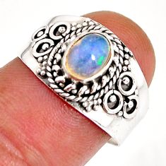 1.48cts solitaire natural multi color ethiopian opal silver ring size 7.5 y77447
