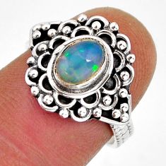 1.55cts solitaire natural multi color ethiopian opal silver ring size 6.5 y78136