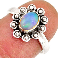 1.56cts solitaire natural multi color ethiopian opal silver ring size 6.5 y78146