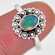 1.61cts solitaire natural multi color ethiopian opal silver ring size 7.5 y82979