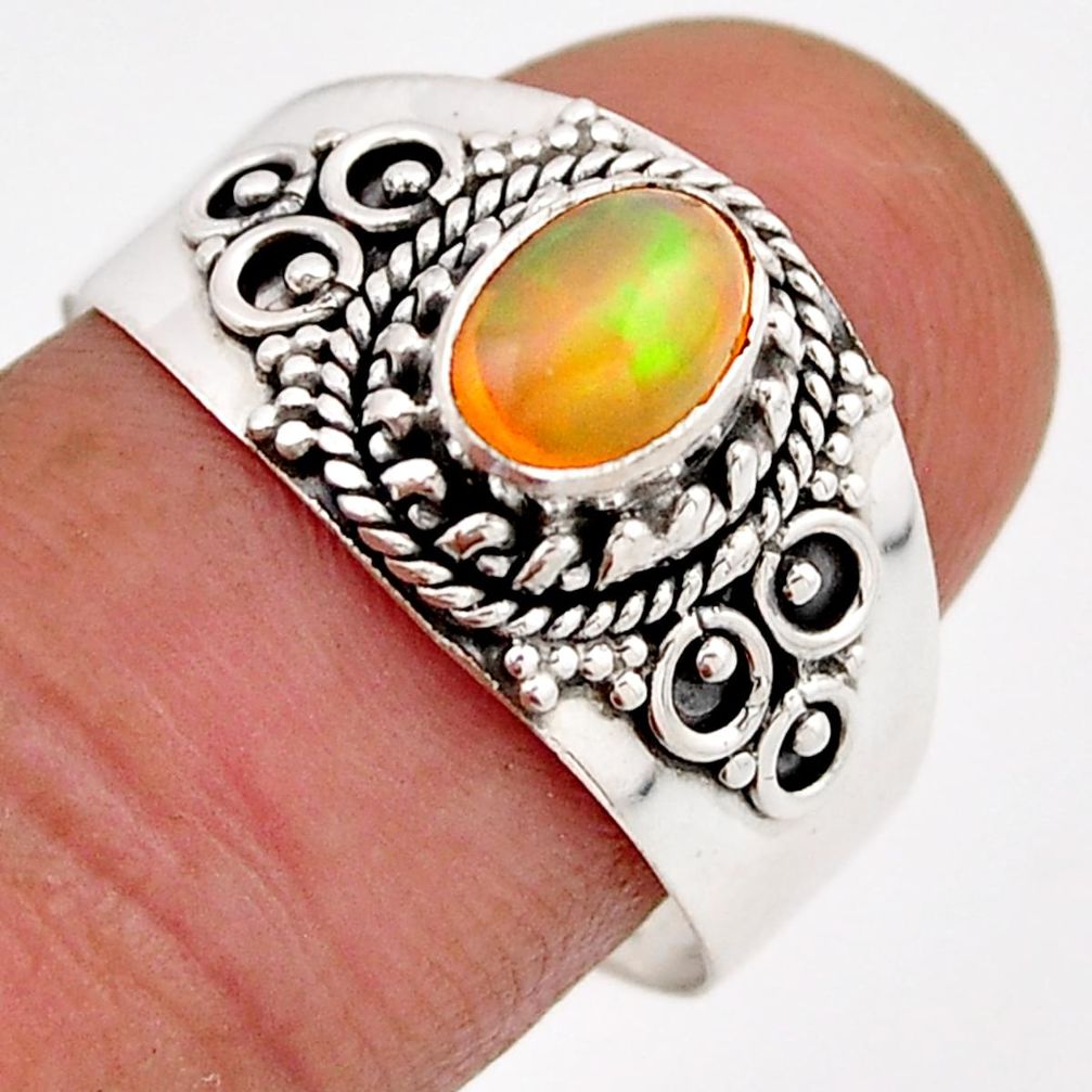 1.57cts solitaire natural multi color ethiopian opal silver ring size 8.5 y93099