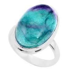 14.38cts solitaire natural multi color fluorite 925 silver ring size 9 u38605