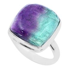 16.46cts solitaire natural multi color fluorite 925 silver ring size 9 u38618