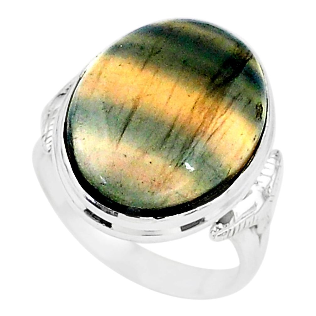 19.65cts solitaire natural multi color fluorite 925 silver ring size 8.5 t15412