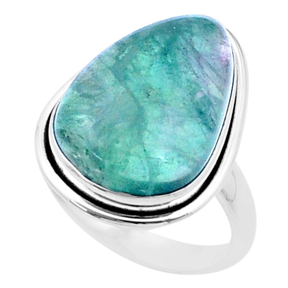 16.58cts solitaire natural multi color fluorite 925 silver ring size 8.5 u38570