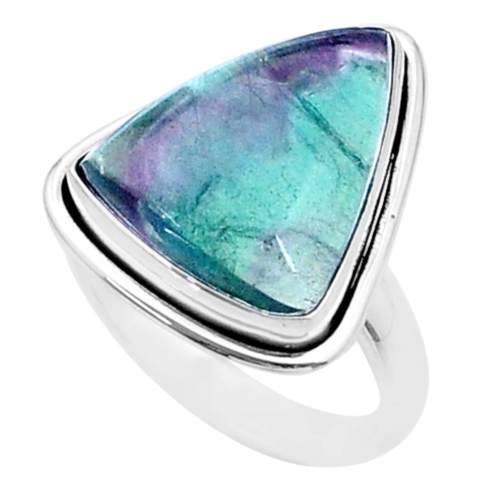 13.51cts solitaire natural multi color fluorite 925 silver ring size 8.5 u38616