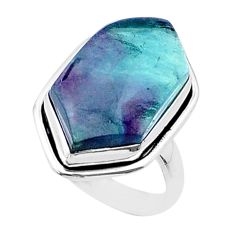 13.47cts solitaire natural multi color fluorite 925 silver ring size 6.5 u38639