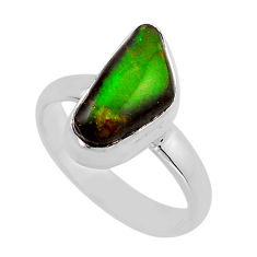 4.84cts solitaire natural multicolor ammolite 925 silver ring size 6 y83846