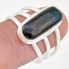 5.53cts solitaire natural multicolor ammolite 925 silver ring size 8.5 u59015