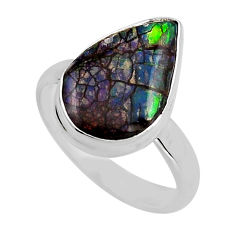 6.57cts solitaire natural multicolor ammolite pear silver ring size 8.5 y83845