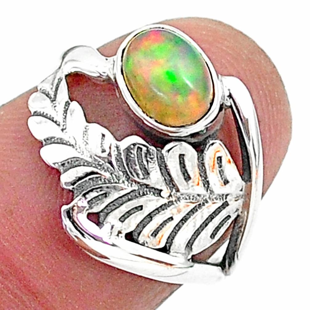 1.51cts solitaire natural multicolor ethiopian opal 925 silver ring size 5 t6391