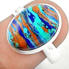 6.36cts solitaire natural multicolor rainbow calsilica silver ring size 8 u18217