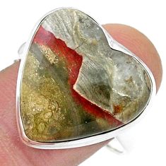 14.39cts solitaire natural mushroom rhyolite heart silver ring size 10.5 u47851