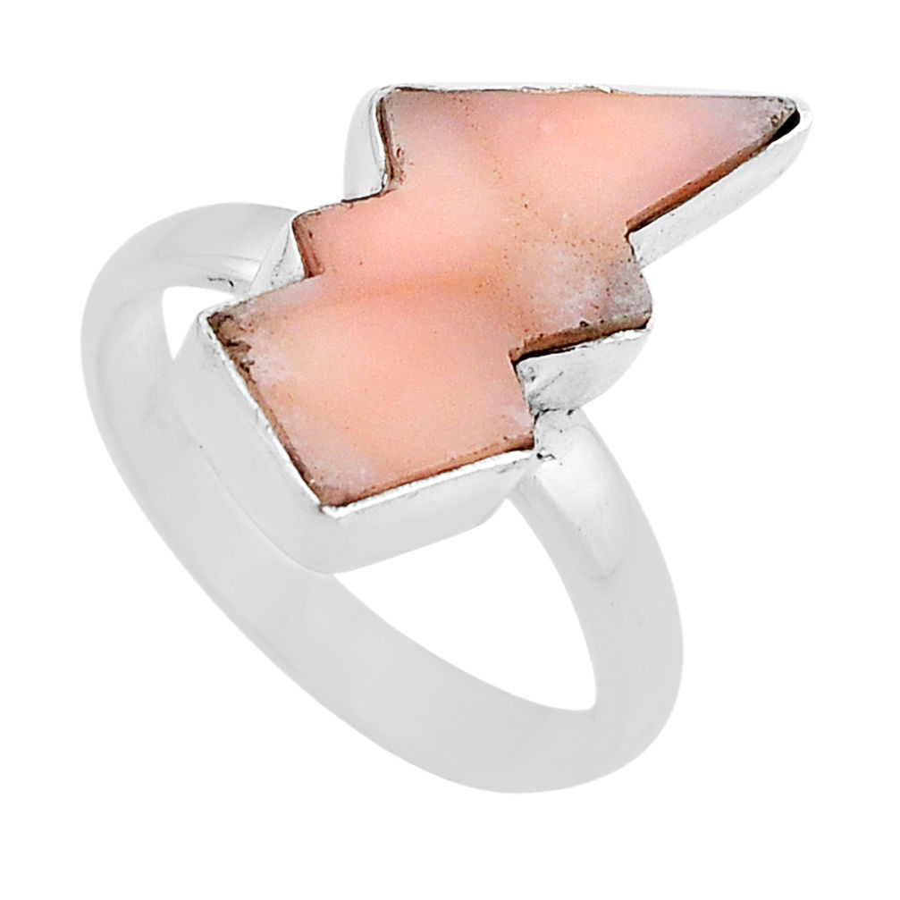 6.26cts solitaire natural natrolite 925 silver thunderbolt ring size 8.5 n26665
