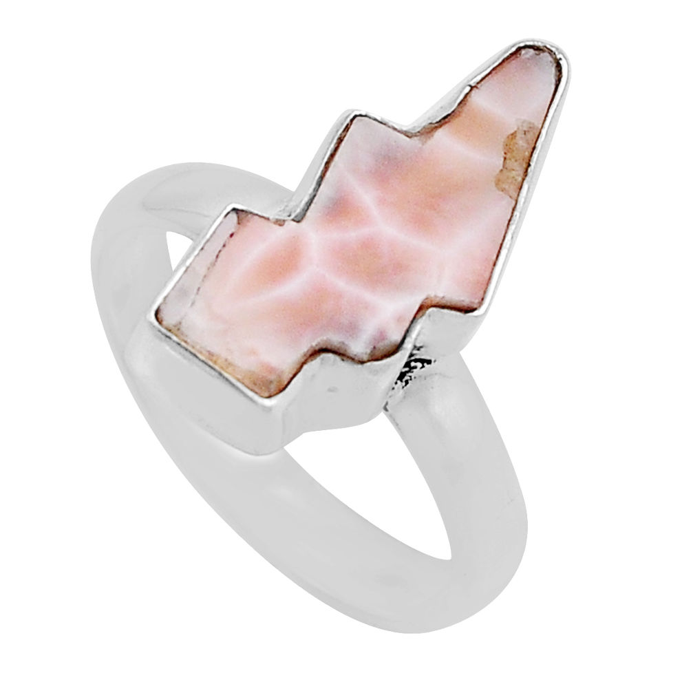 4.98cts solitaire natural natrolite 925 silver thunderbolt ring size 6.5 n26666