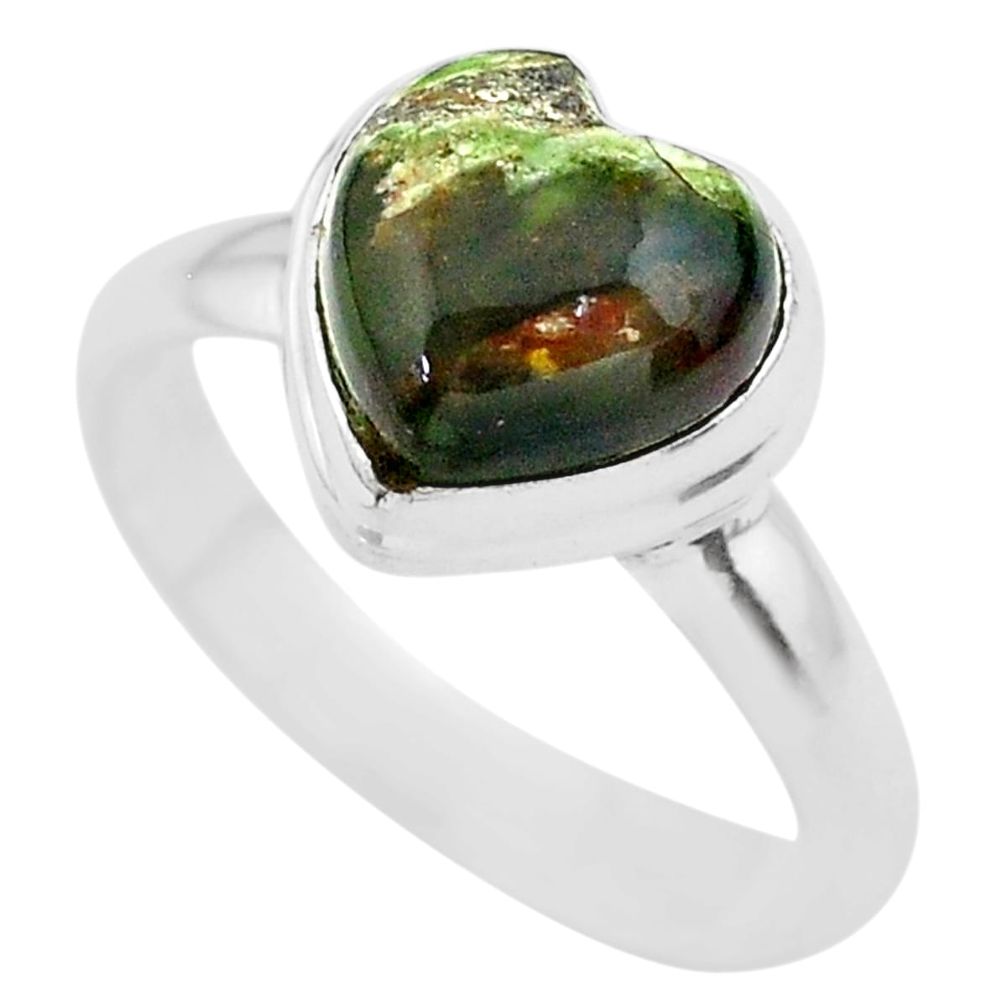 4.92cts solitaire natural ocean sea jasper heart 925 silver ring size 9 t29218