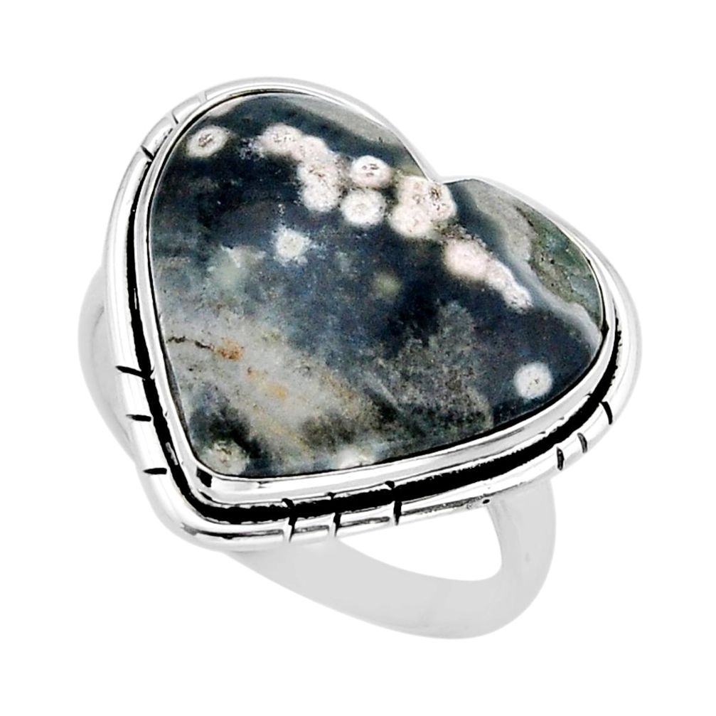 18.15cts solitaire natural ocean sea jasper heart silver ring size 10.5 y67238