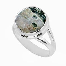 5.83cts solitaire natural ocean sea jasper oval 925 silver ring size 7.5 y14102