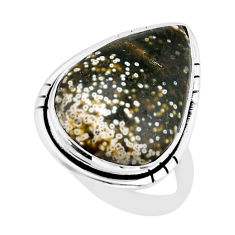 15.78cts solitaire natural ocean sea jasper pear silver ring size 10.5 y67233