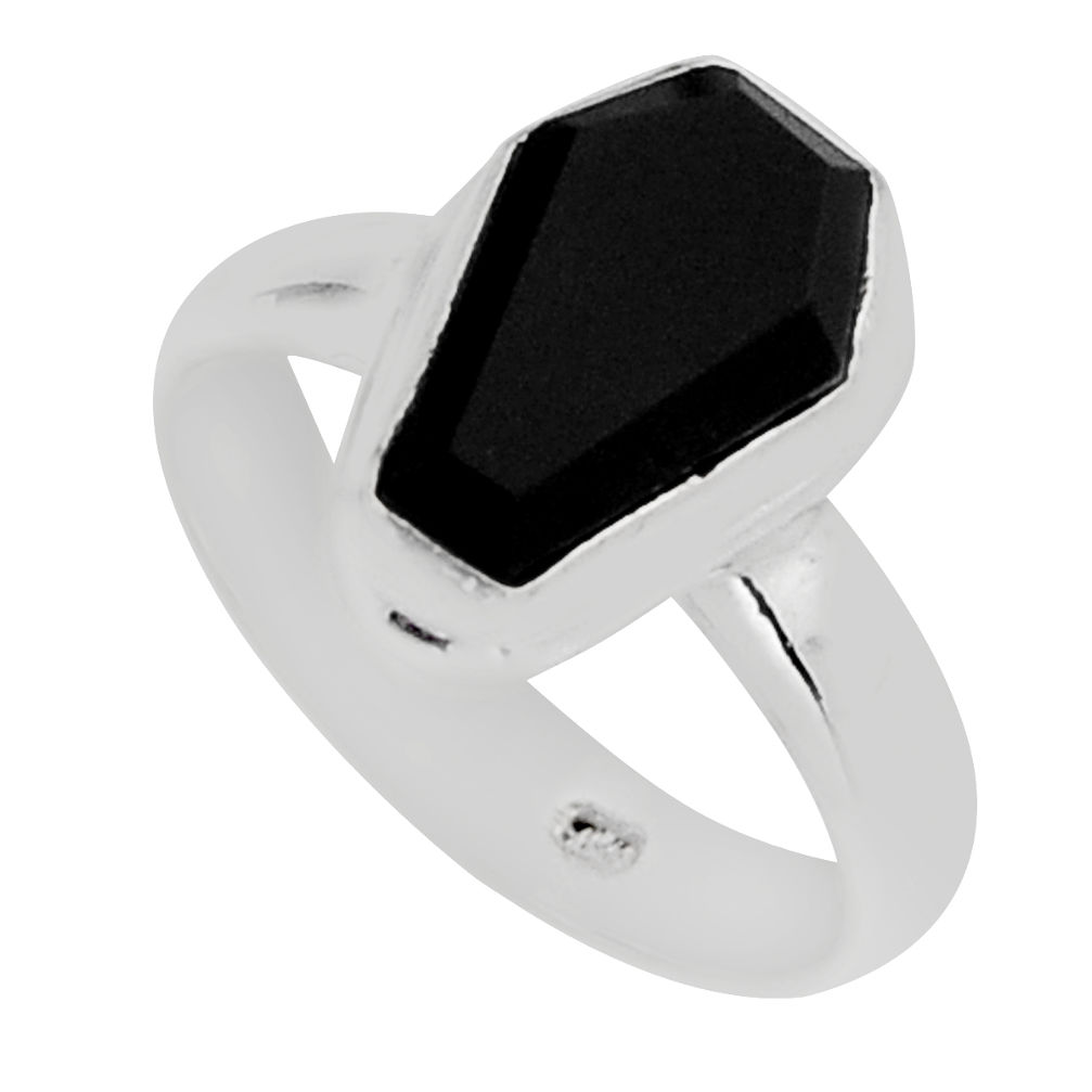 4.63cts solitaire natural onyx 925 sterling silver coffin ring size 7 n7957