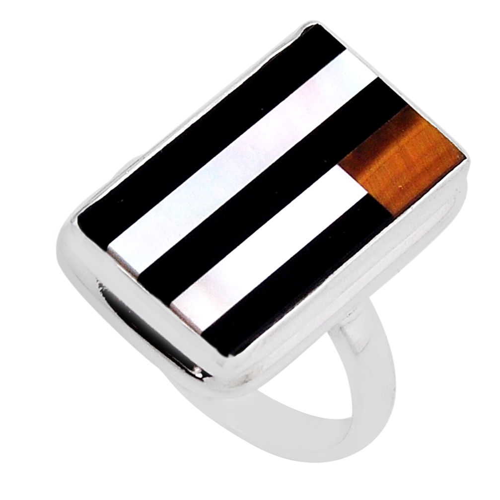 11.89cts solitaire natural onyx tiger's eye pearl 925 silver ring size 9 n22964