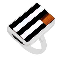 11.89cts solitaire natural onyx tiger's eye pearl 925 silver ring size 9 n22964