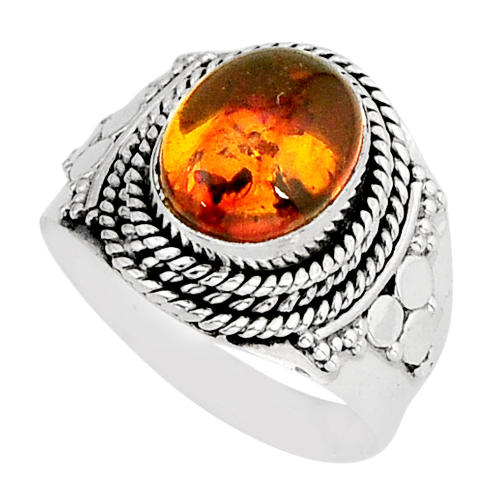 2.61cts solitaire natural orange baltic amber (poland) silver ring size 7 y75259