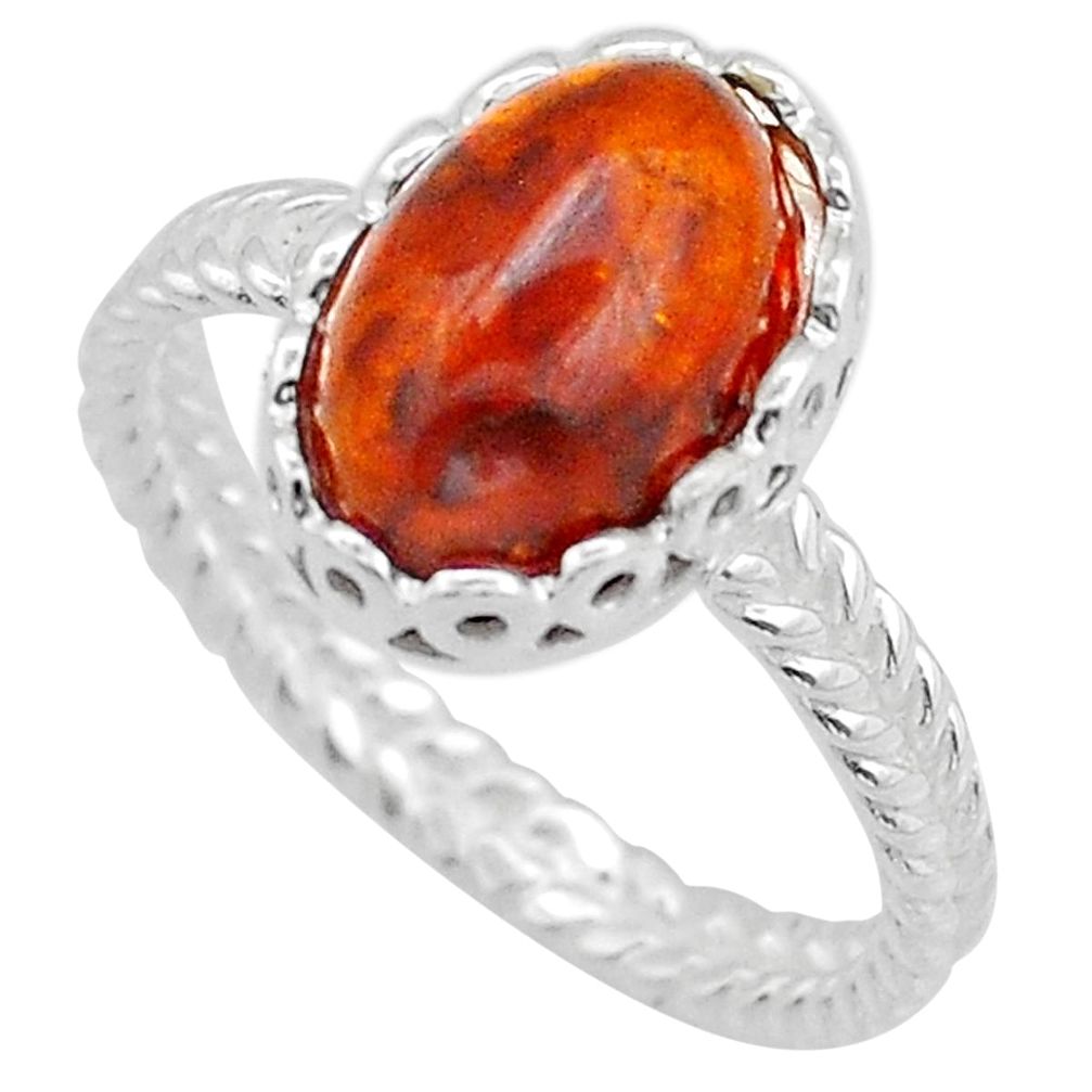 2.78cts solitaire natural orange baltic amber (poland) silver ring size 9 c28903