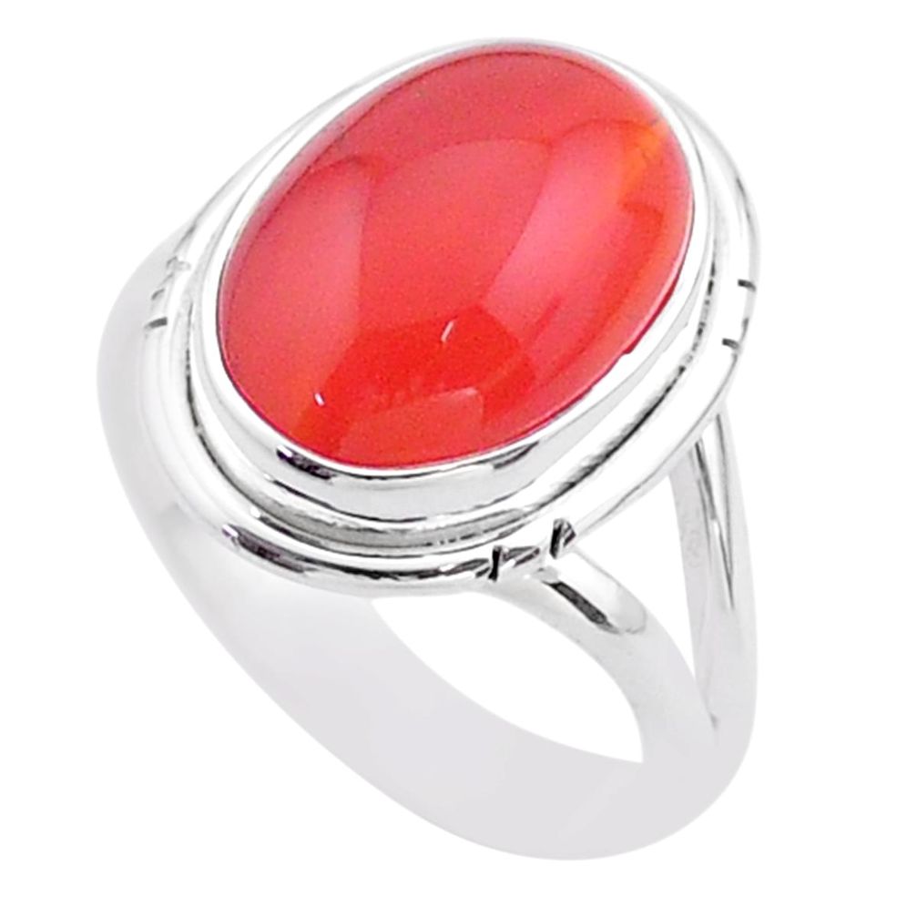 6.58cts solitaire natural orange cornelian (carnelian) silver ring size 7 t45949