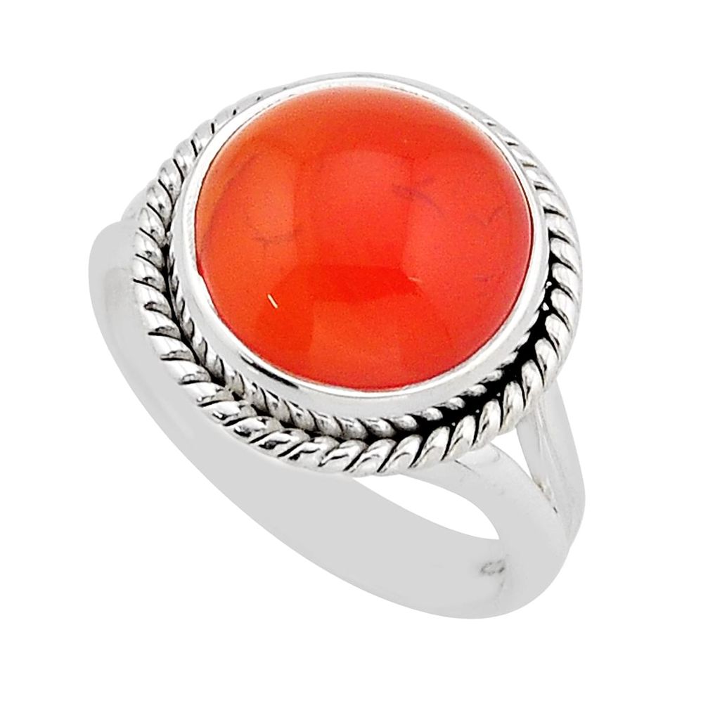 6.04cts solitaire natural orange cornelian (carnelian) silver ring size 7 y64233